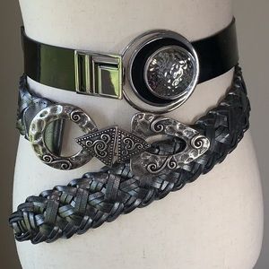 Chicos ladies belts group of 2 black and gunmetal sz small